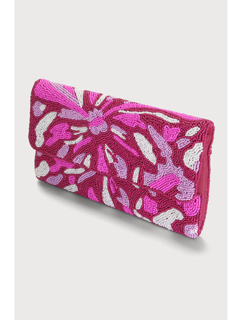 Lulus Flirtatious Vibe Pink Multi Abstract Beaded Clutch