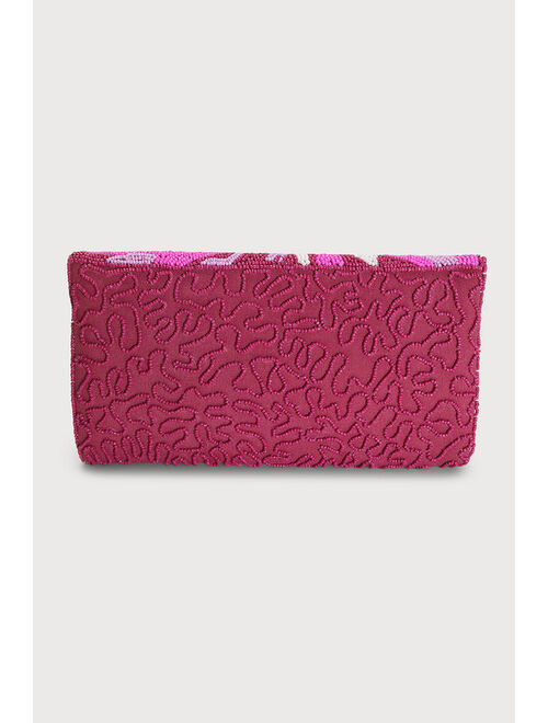 Lulus Flirtatious Vibe Pink Multi Abstract Beaded Clutch