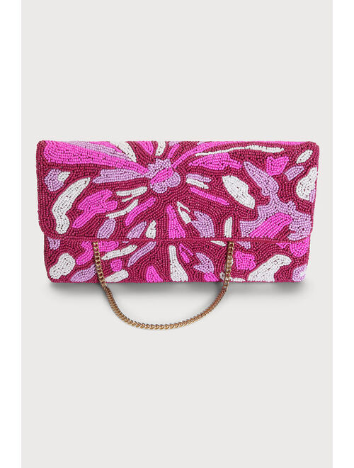 Lulus Flirtatious Vibe Pink Multi Abstract Beaded Clutch