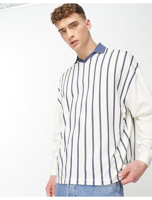 ASOS DESIGN oversized long sleeve polo shirt with front city print