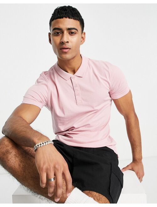 New Look muscle fit jersey polo in pink