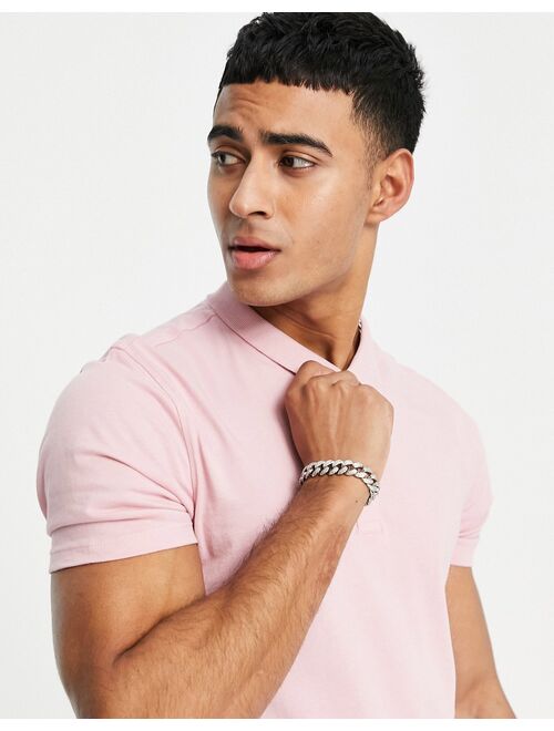 New Look muscle fit jersey polo in pink