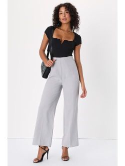 Flawlessly Sophisticated Grey Pinstripe Wide-Leg Pants