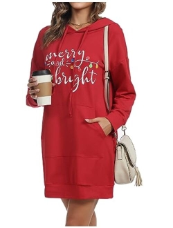 Quenteen Women Hoodies Dress Hooded Sweatshirts Dress Casual Long Sleeve Tunic Dress Oversized Sweatshirts with Pocket