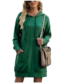 Quenteen Women Hoodies Dress Hooded Sweatshirts Dress Casual Long Sleeve Tunic Dress Oversized Sweatshirts with Pocket