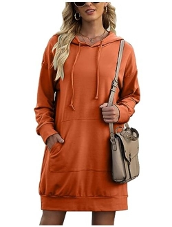 Quenteen Women Hoodies Dress Hooded Sweatshirts Dress Casual Long Sleeve Tunic Dress Oversized Sweatshirts with Pocket