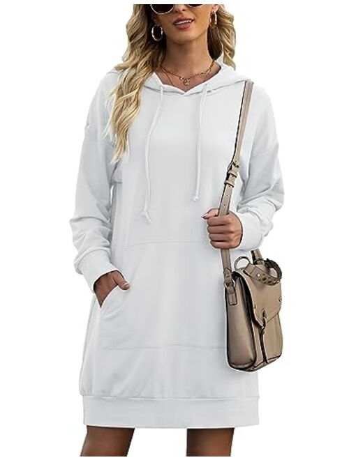 Quenteen Women Hoodies Dress Hooded Sweatshirts Dress Casual Long Sleeve Tunic Dress Oversized Sweatshirts with Pocket