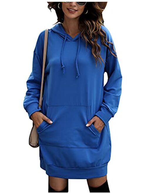 Quenteen Women Hoodies Dress Hooded Sweatshirts Dress Casual Long Sleeve Tunic Dress Oversized Sweatshirts with Pocket