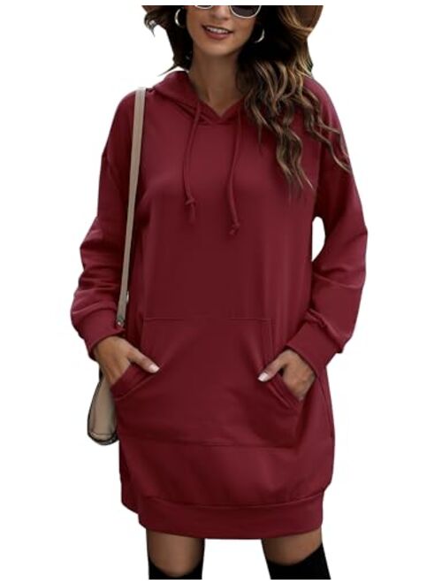 Quenteen Women Hoodies Dress Hooded Sweatshirts Dress Casual Long Sleeve Tunic Dress Oversized Sweatshirts with Pocket