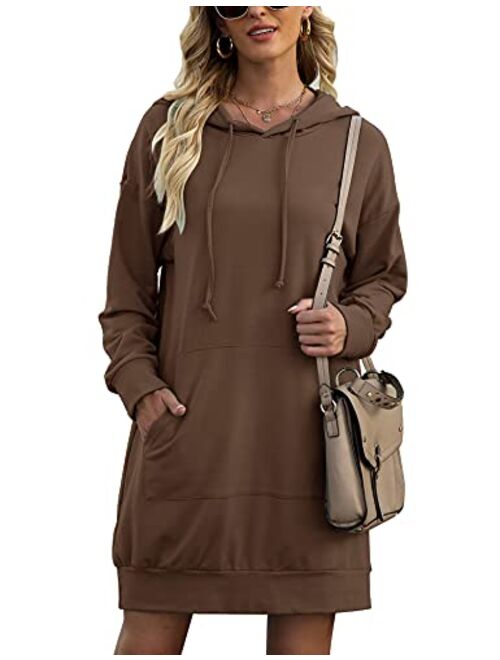 Quenteen Women Hoodies Dress Hooded Sweatshirts Dress Casual Long Sleeve Tunic Dress Oversized Sweatshirts with Pocket