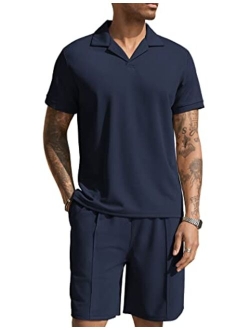 Men's Polo Shirt and Shorts Set Summer Outfits 2 Piece Shorts Tracksuit Fashion Casual Short Sleeve Polo Suit