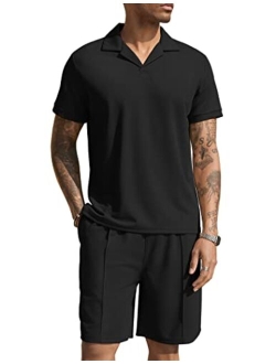 Men's Polo Shirt and Shorts Set Summer Outfits 2 Piece Shorts Tracksuit Fashion Casual Short Sleeve Polo Suit