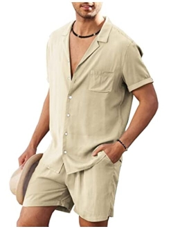 Men's 2 Pieces Shirt Set Short Sleeve Button Down Casual Hippie Holiday Beach T-Shirts Shorts Outfits