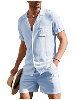 Men's 2 Pieces Shirt Set Short Sleeve Button Down Casual Hippie Holiday Beach T-Shirts Shorts Outfits