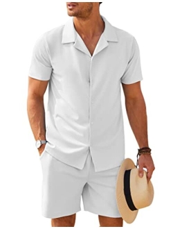 Men's Shirt and Short Sets Casual Two Piece Outfits Sets Wrinkle Free Summer Outfits