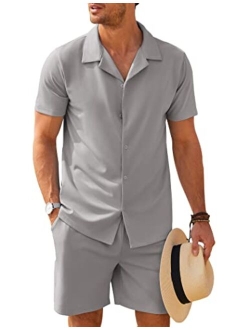 Men's Shirt and Short Sets Casual Two Piece Outfits Sets Wrinkle Free Summer Outfits