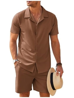 Men's Shirt and Short Sets Casual Two Piece Outfits Sets Wrinkle Free Summer Outfits