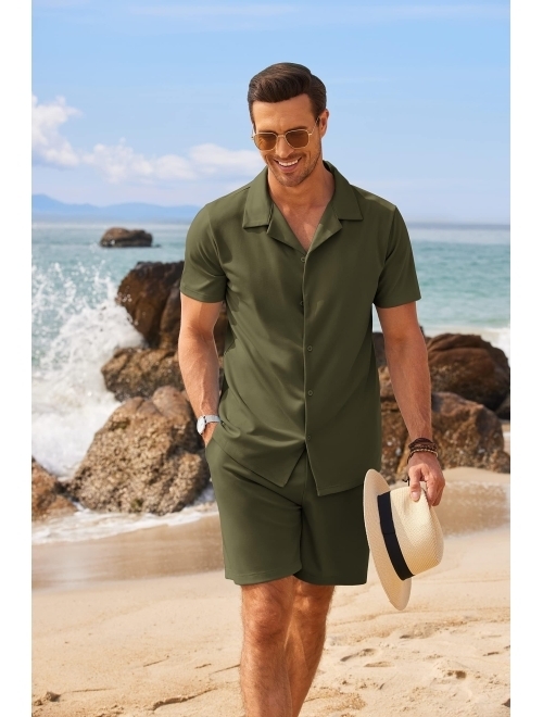 COOFANDY Men's Shirt and Short Sets Casual Two Piece Outfits Sets Wrinkle Free Summer Outfits