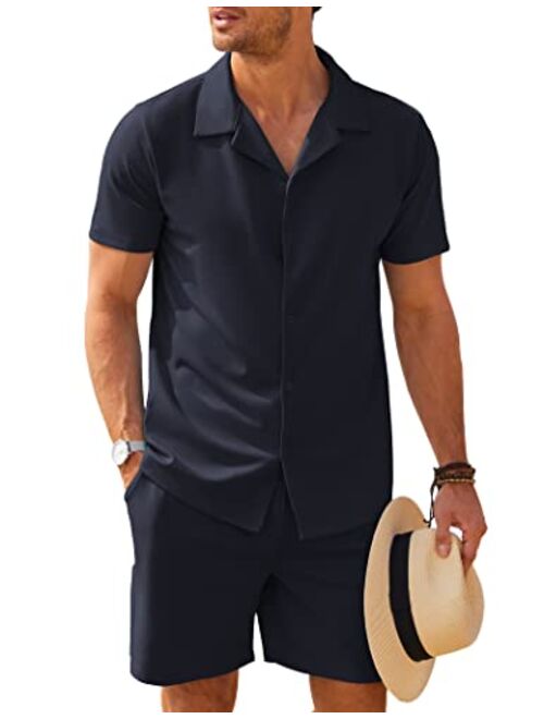 COOFANDY Men's Shirt and Short Sets Casual Two Piece Outfits Sets Wrinkle Free Summer Outfits