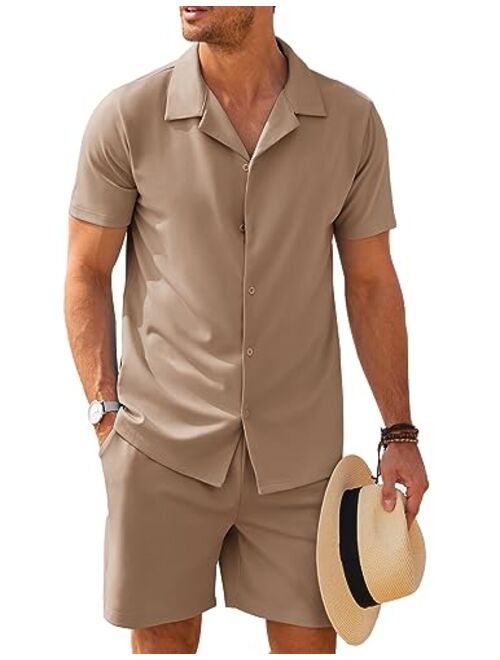 COOFANDY Men's Shirt and Short Sets Casual Two Piece Outfits Sets Wrinkle Free Summer Outfits