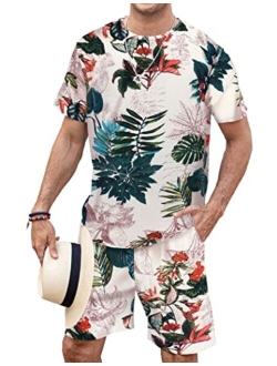 Men's Hawaiian T-Shirt Set Summer Beach Outfits Floral 2 Piece Shorts Tracksuit