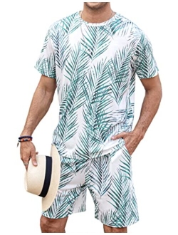 Men's Hawaiian T-Shirt Set Summer Beach Outfits Floral 2 Piece Shorts Tracksuit