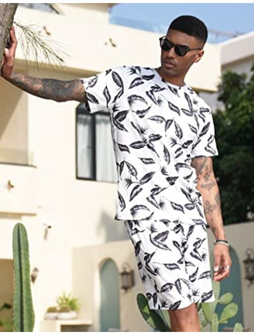 COOFANDY Men's Hawaiian T-Shirt Set Summer Beach Outfits Floral 2 Piece Shorts Tracksuit