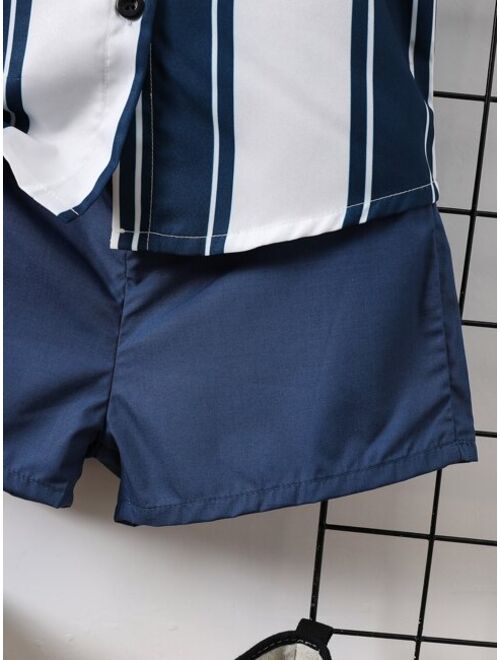 Shein Toddler Boys Striped Print Shirt & Shorts