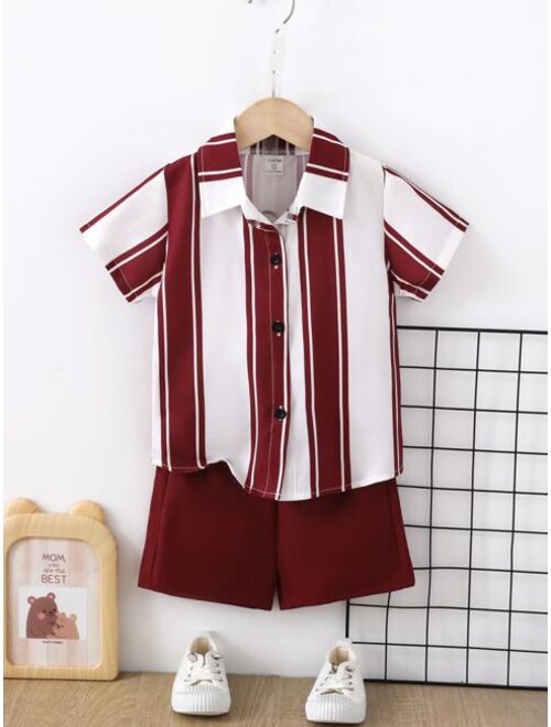 Shein Toddler Boys Striped Print Shirt & Shorts