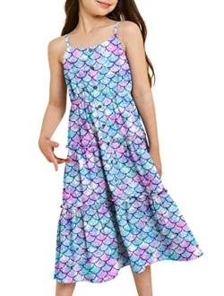 Enlifety Girls Casual Dress Spaghetti Strap Cami Sundress Summer Beach Casual Dresses Size 6-12T