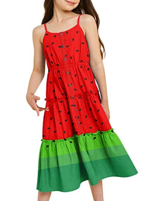 Enlifety Girls Casual Dress Spaghetti Strap Cami Sundress Summer Beach Casual Dresses Size 6-12T