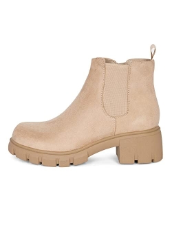 Kassie Daniela PINE-2 Kid's Lug Sole Mid Heel Chelsea Fashion Ankle Bootie w/Double Elastic Gore Children/Kids