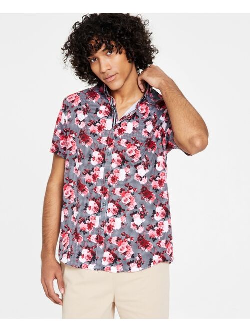 Society of Threads Men's Slim-Fit Performance Stretch Floral Print Short-Sleeve Button-Down Shirt