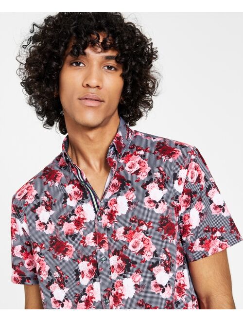 Society of Threads Men's Slim-Fit Performance Stretch Floral Print Short-Sleeve Button-Down Shirt