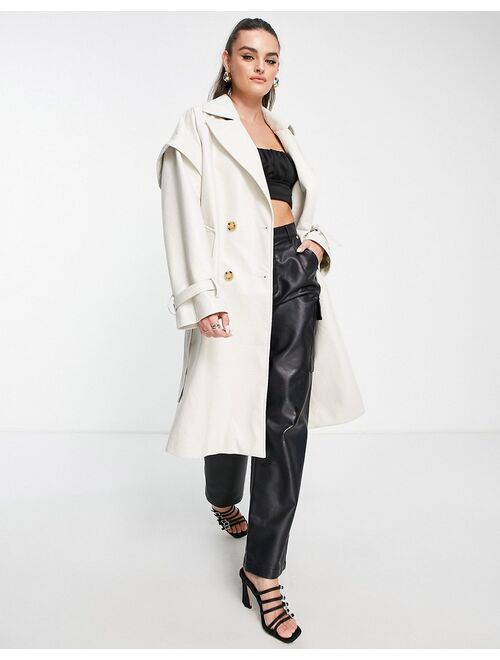 Aria Cove vegan leather drop shoulder trench coat in cream