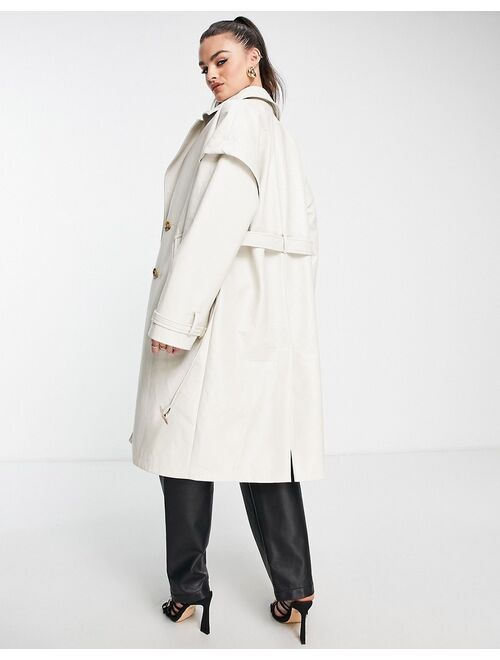 Aria Cove vegan leather drop shoulder trench coat in cream