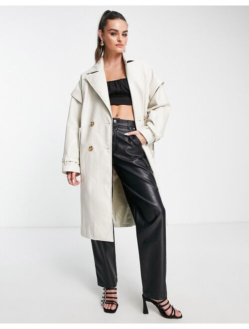 Aria Cove vegan leather drop shoulder trench coat in cream