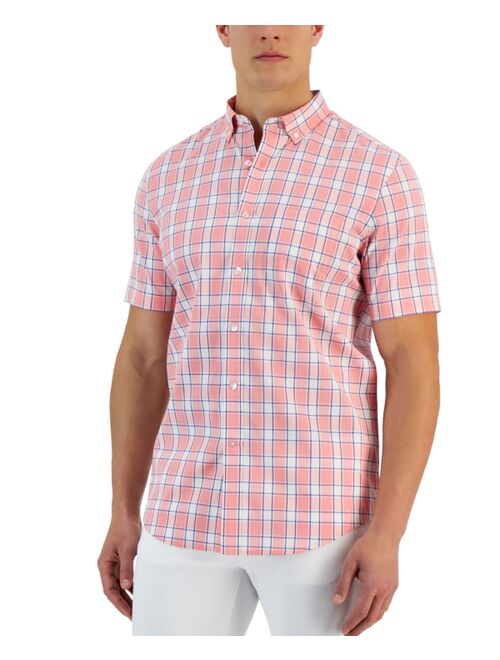 Club Room Verde Short Sleeve Button-Down Plaid Pattern Shirt, Created for Macy's