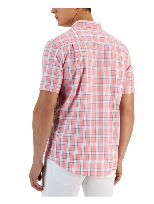 Club Room Verde Short Sleeve Button-Down Plaid Pattern Shirt, Created for Macy's