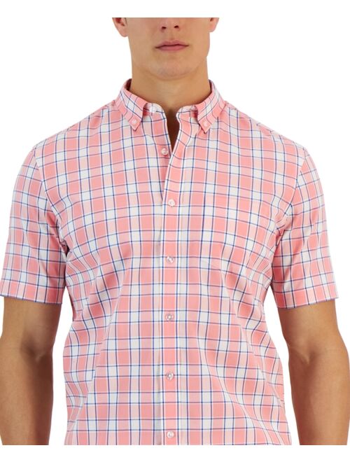 Club Room Verde Short Sleeve Button-Down Plaid Pattern Shirt, Created for Macy's