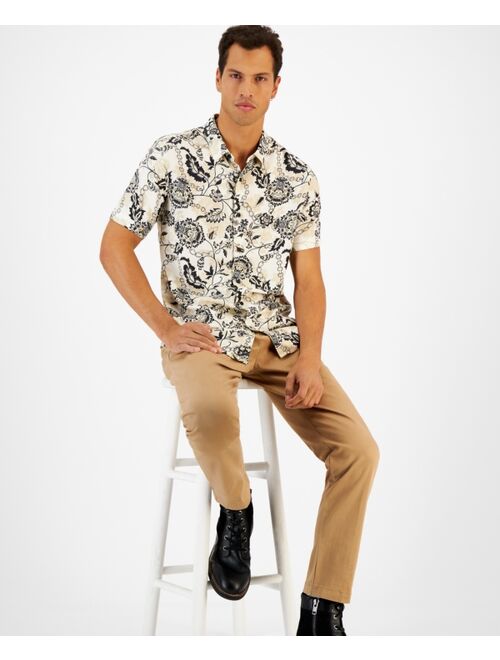 GUESS Men's Floral Chain Print Short-Sleeve Button-Front Shirt