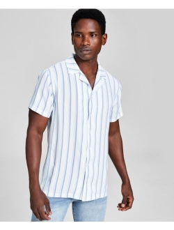 Men's Striped Woven Short Sleeve Camp Shirt, Created for Macy's