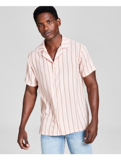 Men's Striped Woven Short Sleeve Camp Shirt, Created for Macy's