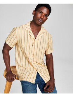 Men's Striped Woven Short Sleeve Camp Shirt, Created for Macy's