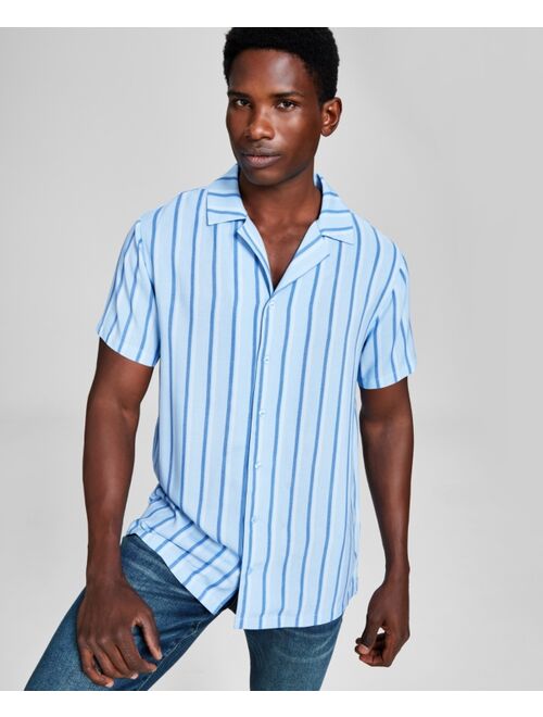 And Now This Men's Striped Woven Short Sleeve Camp Shirt, Created for Macy's