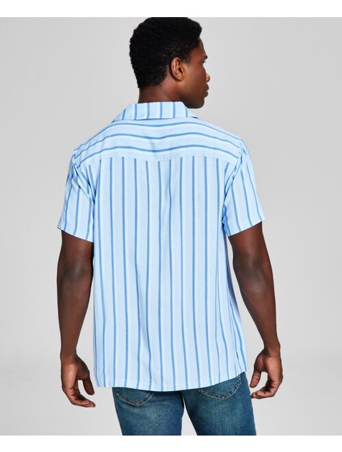 And Now This Men's Striped Woven Short Sleeve Camp Shirt, Created for Macy's