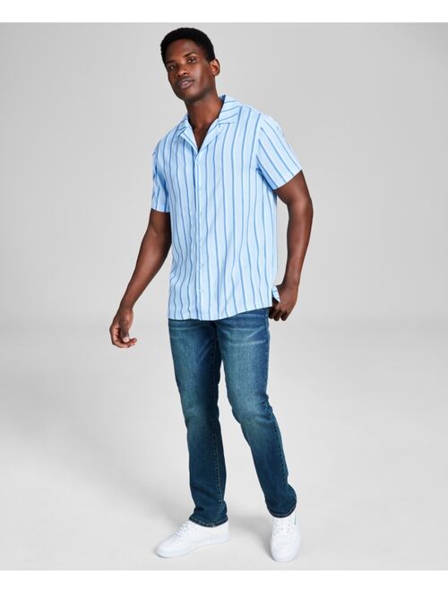 And Now This Men's Striped Woven Short Sleeve Camp Shirt, Created for Macy's