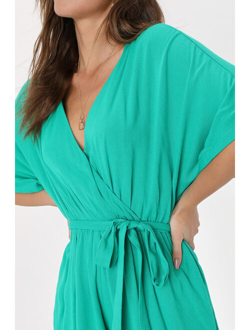 Lulus Festival Flirt Green Surplice Dolman Sleeve Romper