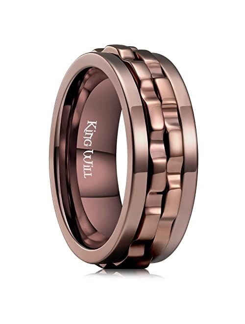 King Will Mens Black Blue Gear Spinner Rings Stainless Steel Fidgets Two Black Gear Fidget Ring High Polish Anxiety Ring For Men Women Wedding Band