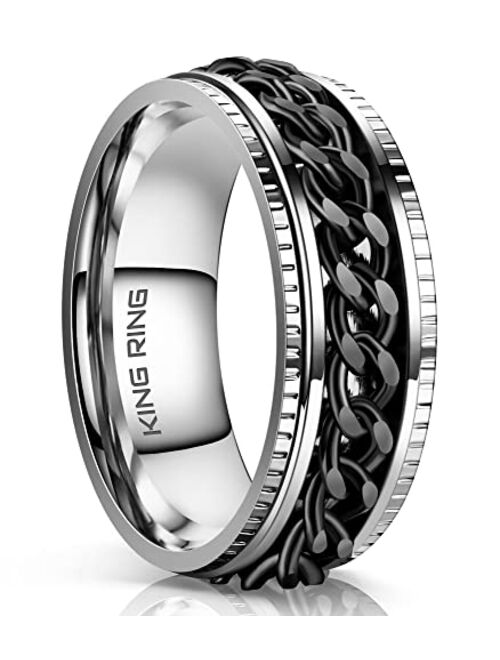 King Ring Super Spinner Ring, 8mm Fidget Stainless Steel Chain Ring for Stress Relief, Rotating Anxiety Ring for Men & Women, Interwine Ring